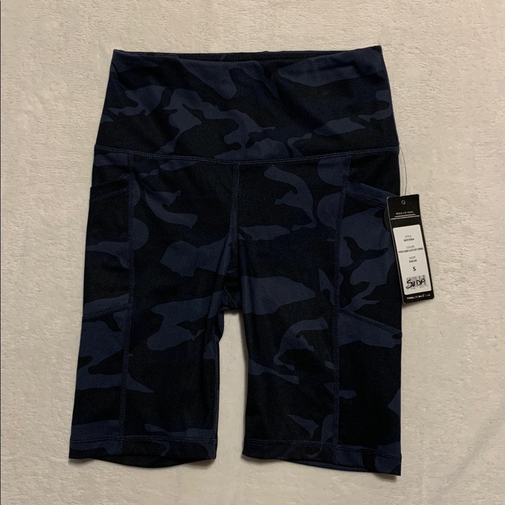 NWT Yogalicious Navy Blue Camo Athletic Bike Shorts | S